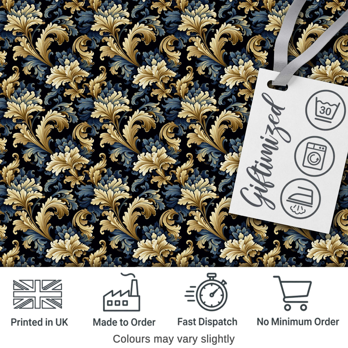 Gold Black Baroque Scroll Seamless Pattern Elegant Royal Ornamental  Digital Print Material by the Metre UK Sewing Quilting Textile
