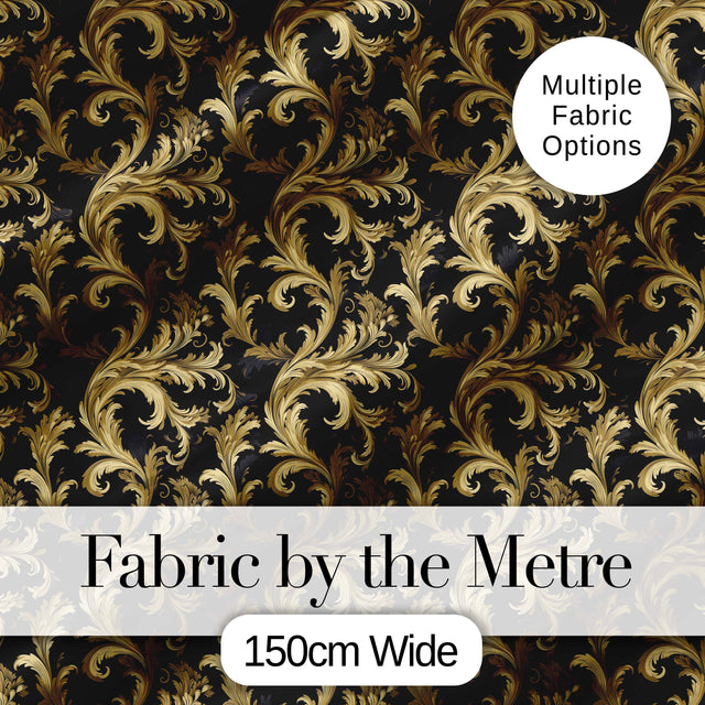 Golden Ornamental Baroque Seamless Classic Luxury Vintage Textile  Digital Print Material by the Metre UK Sewing Quilting Textile