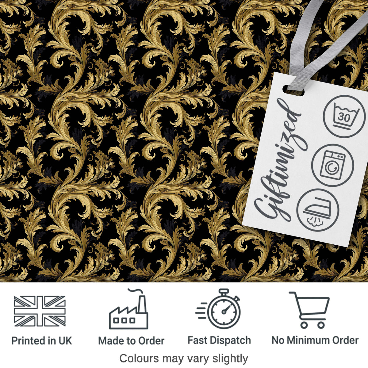 Golden Ornamental Baroque Seamless Classic Luxury Vintage Textile  Digital Print Material by the Metre UK Sewing Quilting Textile