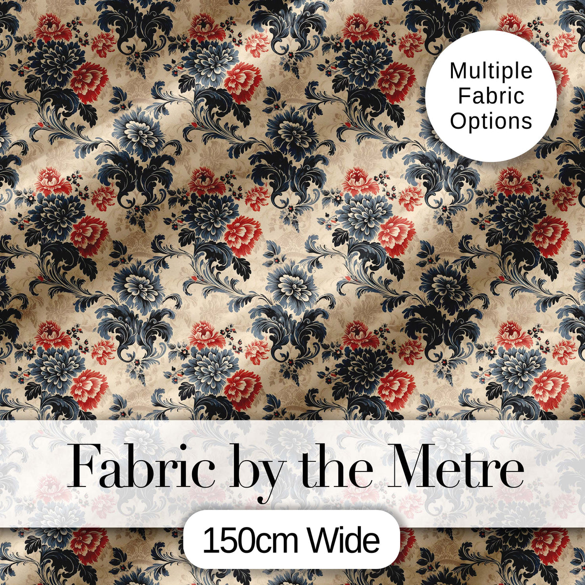 Blue Orange Baroque Floral Ornamental Decorative Design Lovely  Digital Print Material by the Metre UK Sewing Quilting Textile