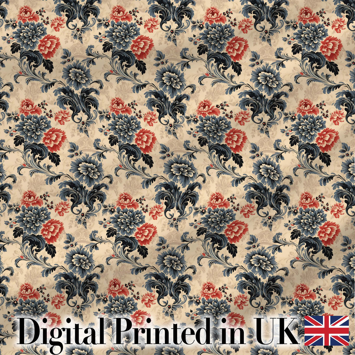 Blue Orange Baroque Floral Ornamental Decorative Design Lovely  Digital Print Material by the Metre UK Sewing Quilting Textile