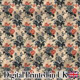 Blue Orange Baroque Floral Ornamental Decorative Design Lovely  Digital Print Material by the Metre UK Sewing Quilting Textile