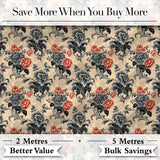 Blue Orange Baroque Floral Ornamental Decorative Design Lovely  Digital Print Material by the Metre UK Sewing Quilting Textile