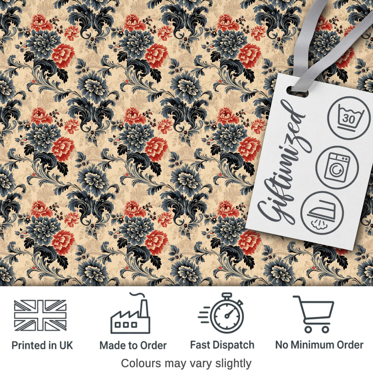 Blue Orange Baroque Floral Ornamental Decorative Design Lovely  Digital Print Material by the Metre UK Sewing Quilting Textile