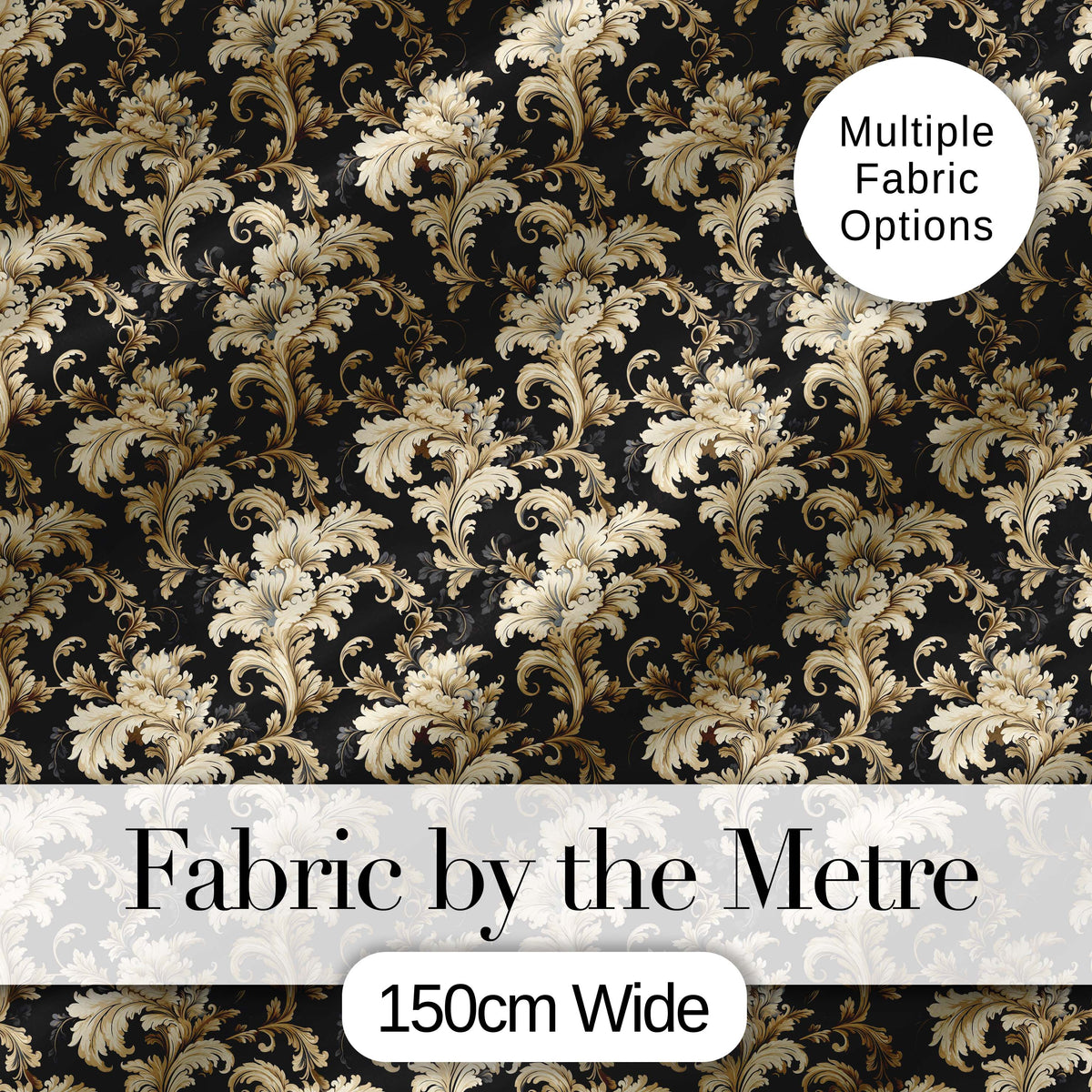 Rich Gold Black Floral Baroque Seamless Luxury Vintage Ornamental  Digital Print Material by the Metre UK Sewing Quilting Textile