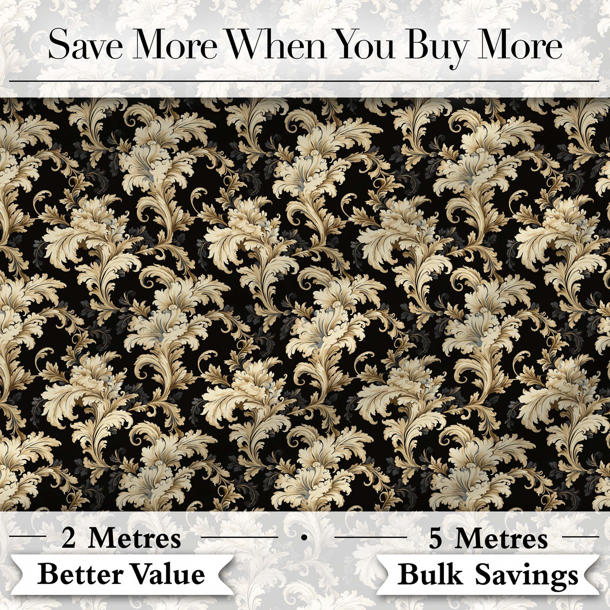 Rich Gold Black Floral Baroque Seamless Luxury Vintage Ornamental  Digital Print Material by the Metre UK Sewing Quilting Textile