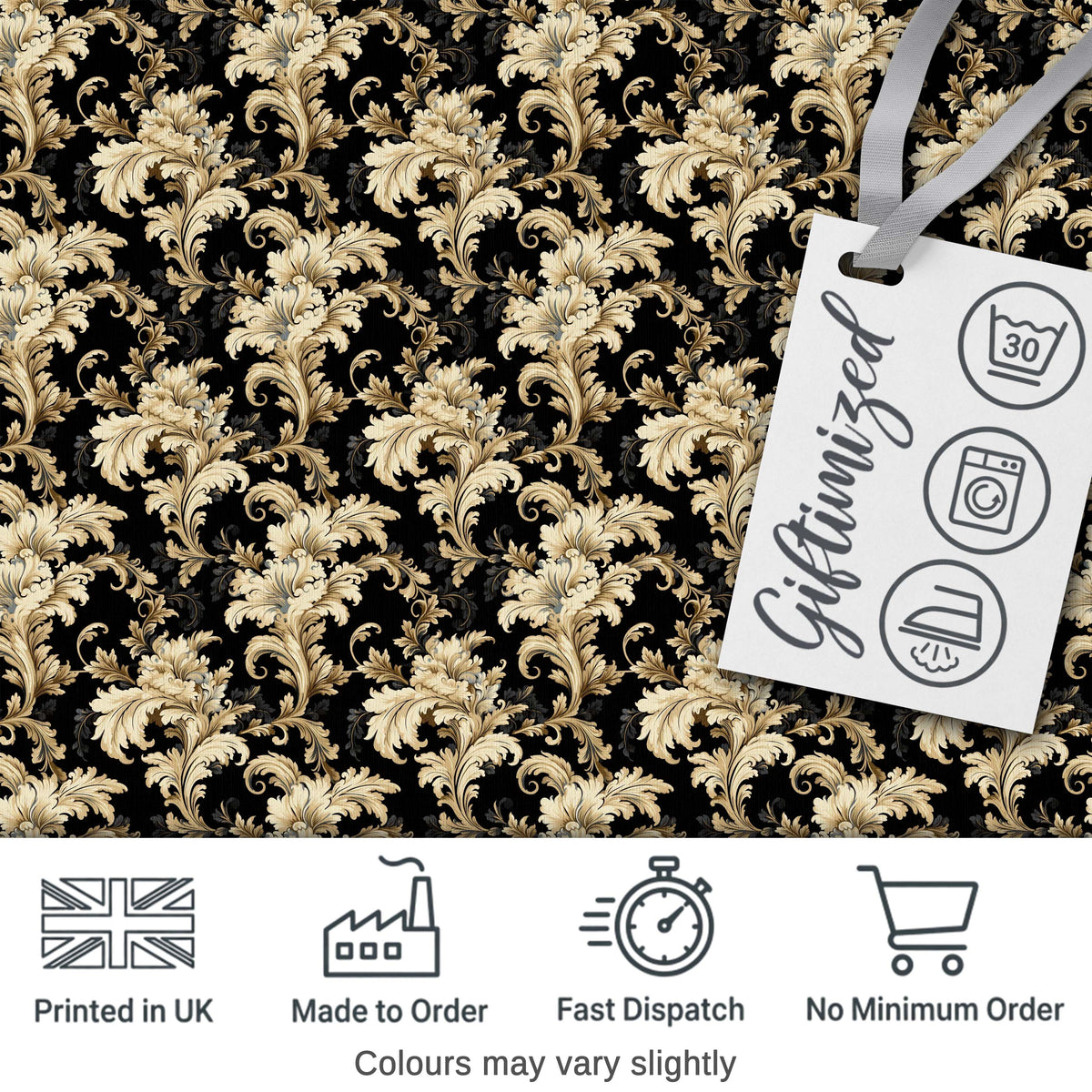 Rich Gold Black Floral Baroque Seamless Luxury Vintage Ornamental  Digital Print Material by the Metre UK Sewing Quilting Textile