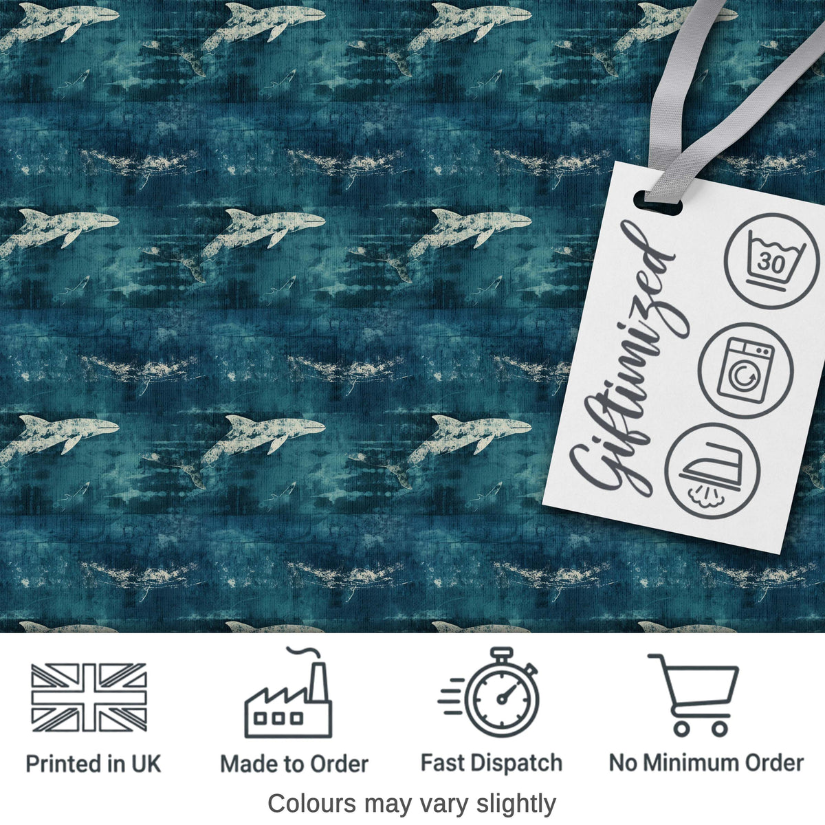 Blue Ocean Whale Seamless Pattern Minimal Marine Animal Design  Digital Print Material by the Metre UK Sewing Quilting Textile