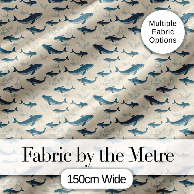 Watercolour Whale Seamless Pattern Soft Ocean Marine Animal Design  Digital Print Material by the Metre UK Sewing Quilting Textile