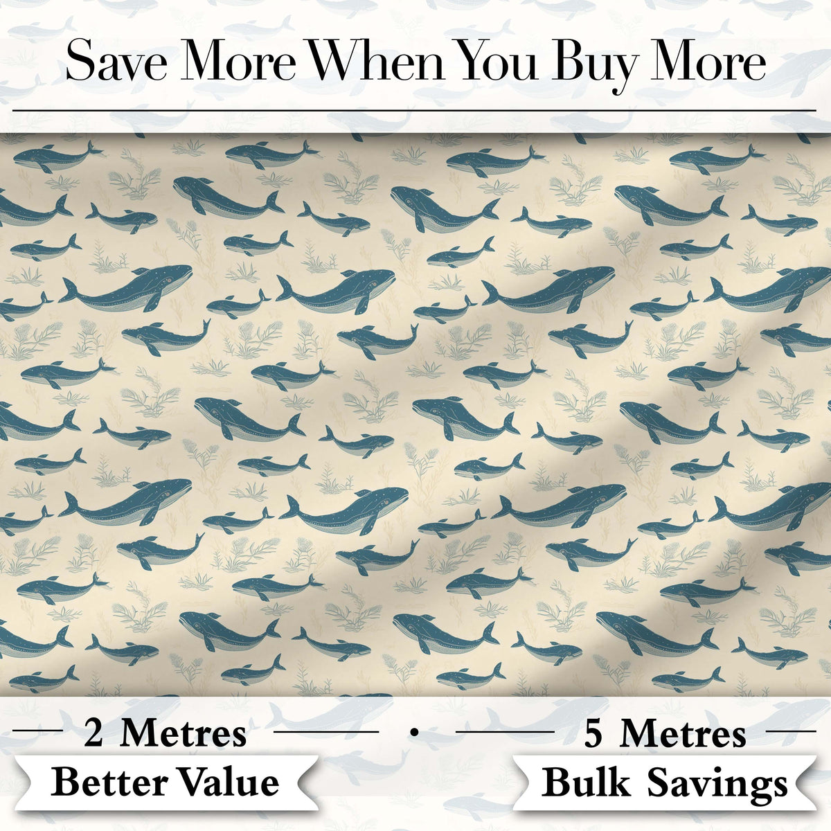 Watercolour Whale Seamless Pattern Soft Ocean Marine Animal Design  Digital Print Material by the Metre UK Sewing Quilting Textile
