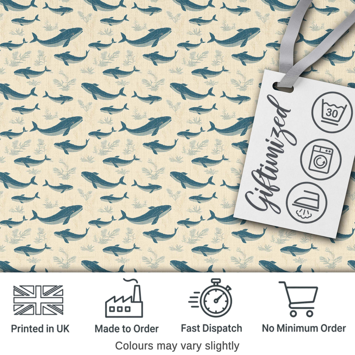 Watercolour Whale Seamless Pattern Soft Ocean Marine Animal Design  Digital Print Material by the Metre UK Sewing Quilting Textile