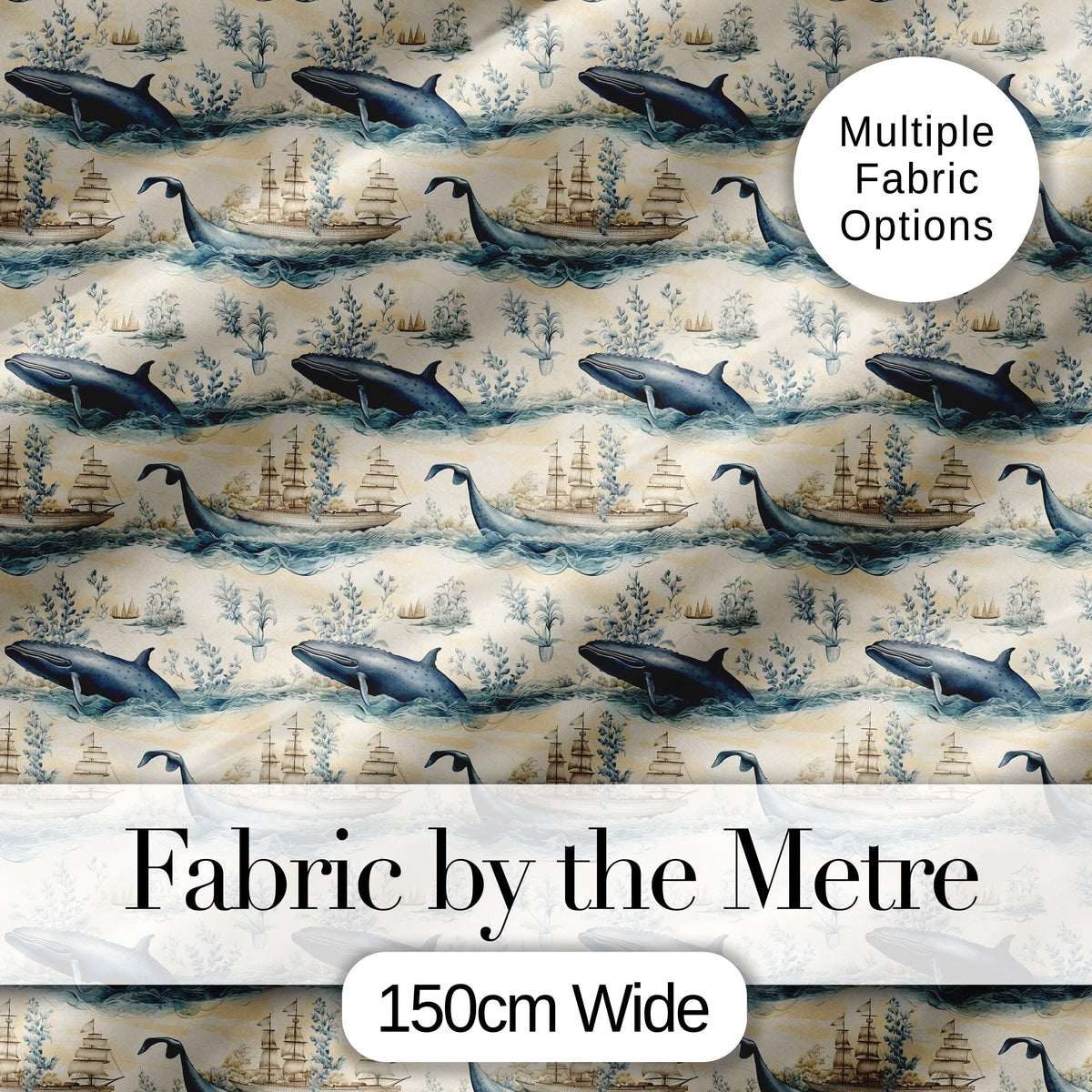 Deep Teal Whale Seamless Pattern Minimal Marine Animal Ocean Design  Digital Print Material by the Metre UK Sewing Quilting Textile