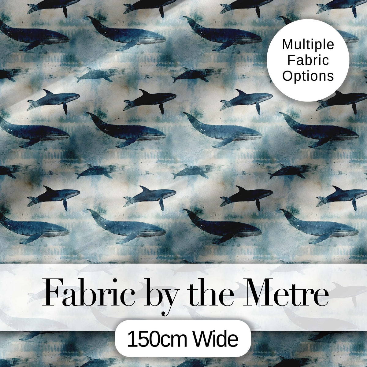 Dark Blue Whale Seamless Pattern Ocean Marine Animal Silhouette  Digital Print Material by the Metre UK Sewing Quilting Textile