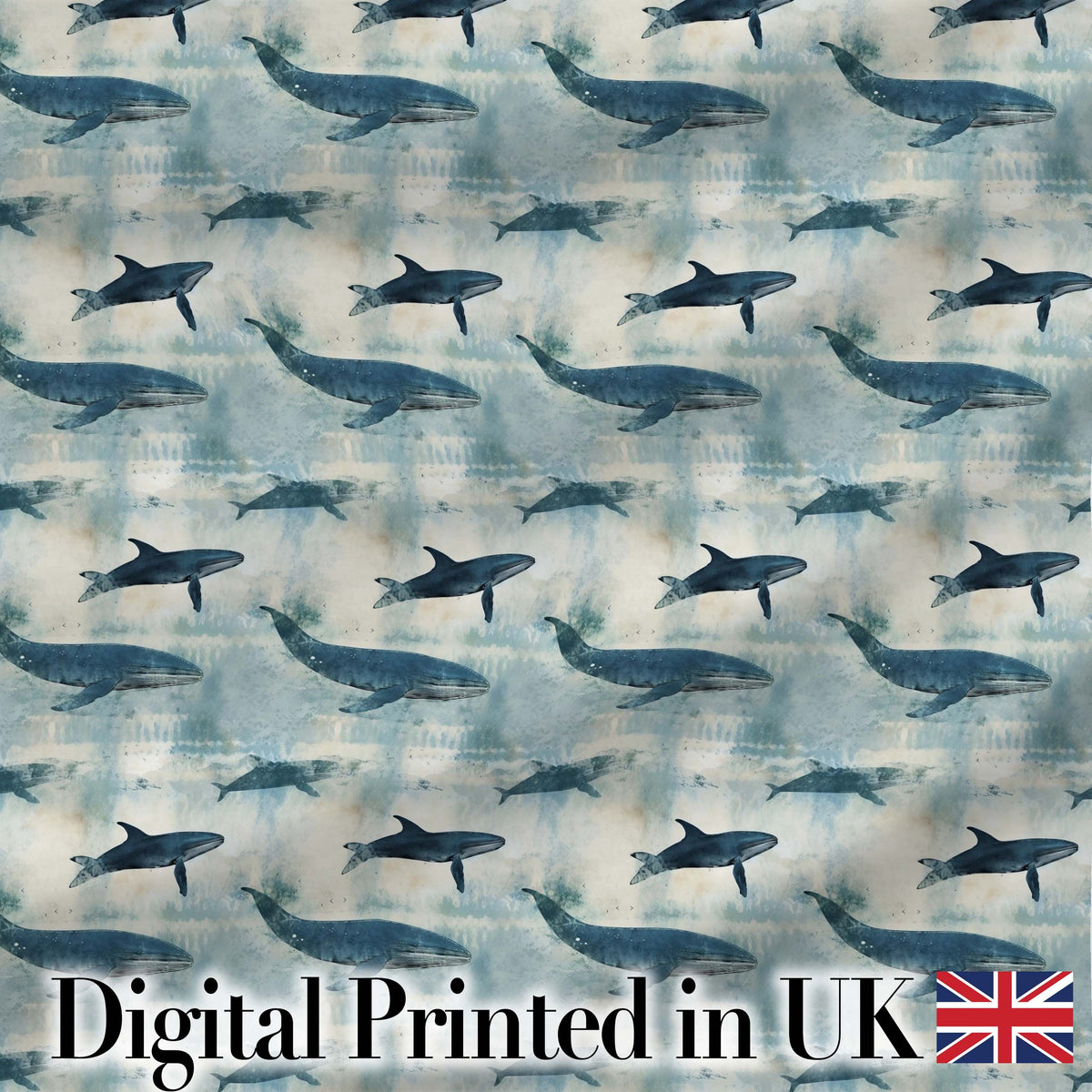 Dark Blue Whale Seamless Pattern Ocean Marine Animal Silhouette  Digital Print Material by the Metre UK Sewing Quilting Textile