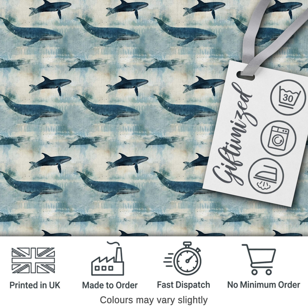Dark Blue Whale Seamless Pattern Ocean Marine Animal Silhouette  Digital Print Material by the Metre UK Sewing Quilting Textile