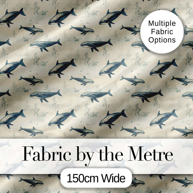 Ocean Whale Seamless Pattern Distressed Beige Marine Animal Design  Digital Print Material by the Metre UK Sewing Quilting Textile