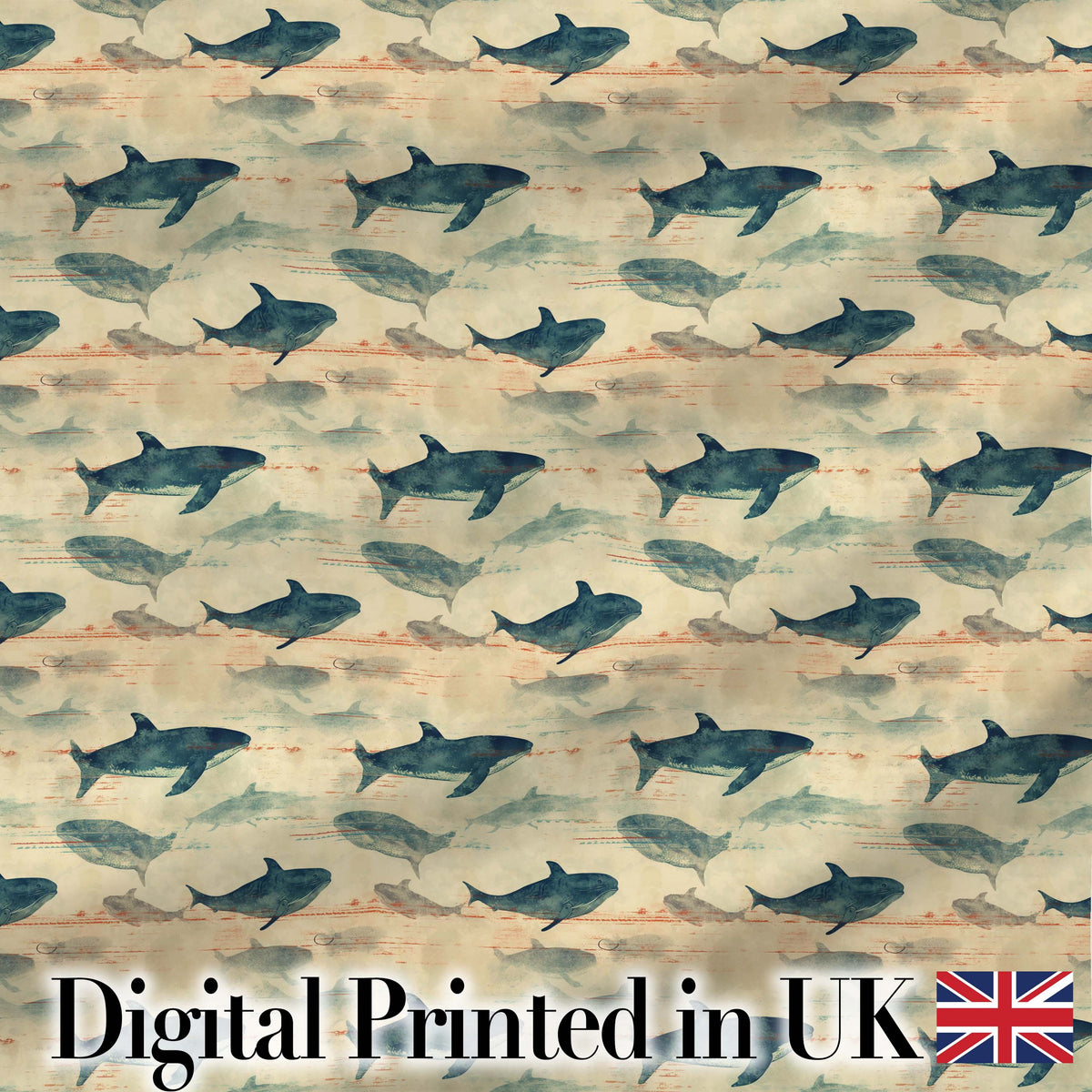 Vintage Blue Humpback Whale Seamless Pattern Ocean Marine Design  Digital Print Material by the Metre UK Sewing Quilting Textile