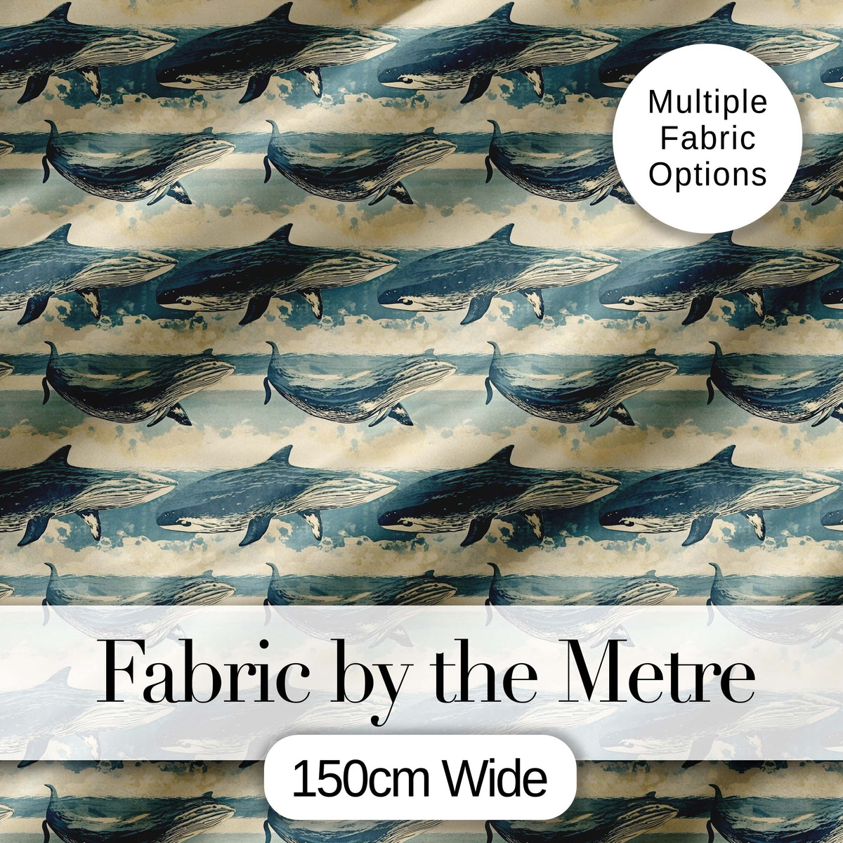 Dark Blue Whale Wave Seamless Pattern Underwater Ocean Design Lovely  Digital Print Material by the Metre UK Sewing Quilting Textile