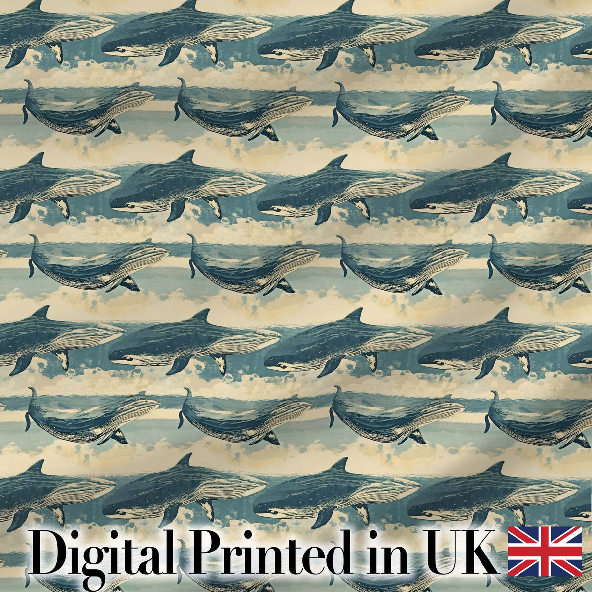 Dark Blue Whale Wave Seamless Pattern Underwater Ocean Design Lovely  Digital Print Material by the Metre UK Sewing Quilting Textile