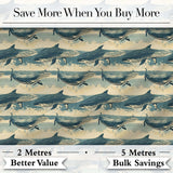Dark Blue Whale Wave Seamless Pattern Underwater Ocean Design Lovely  Digital Print Material by the Metre UK Sewing Quilting Textile