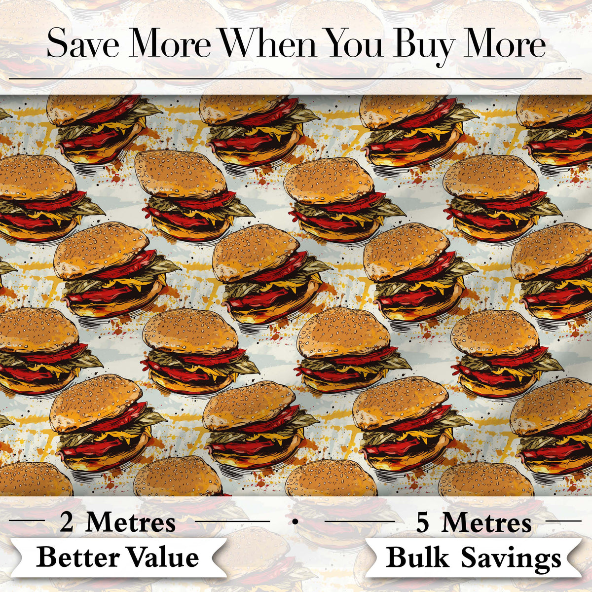 Realistic Burger Stack Seamless Pattern Fast Food Snack Design  Digital Print Material by the Metre UK Sewing Quilting Textile