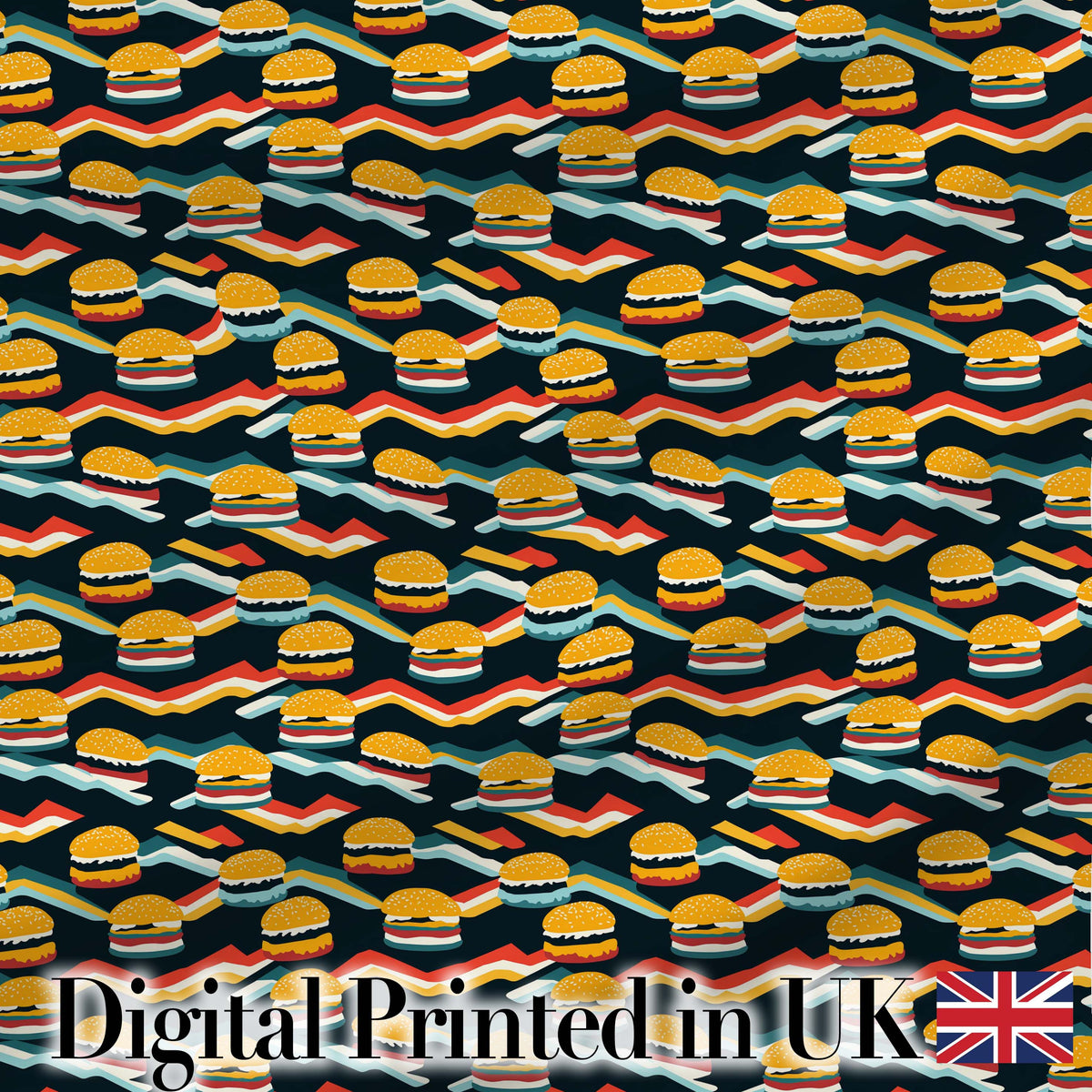 Vintage Grunge Cheeseburger Seamless Pattern Fast Food Illustration  Digital Print Material by the Metre UK Sewing Quilting Textile