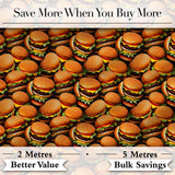 Cartoon Cheeseburger Teal Star Background Fast Food Design Lovely  Digital Print Material by the Metre UK Sewing Quilting Textile