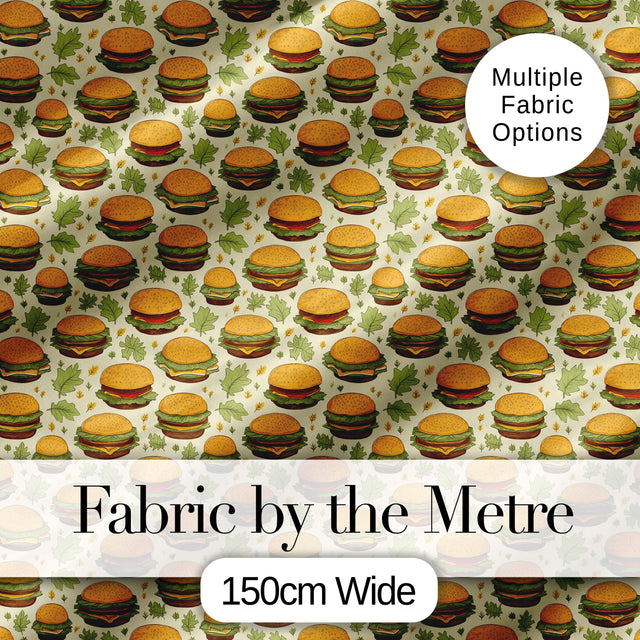 Watercolor Fresh Burger Seamless Pattern White Background Food  Digital Print Material by the Metre UK Sewing Quilting Textile