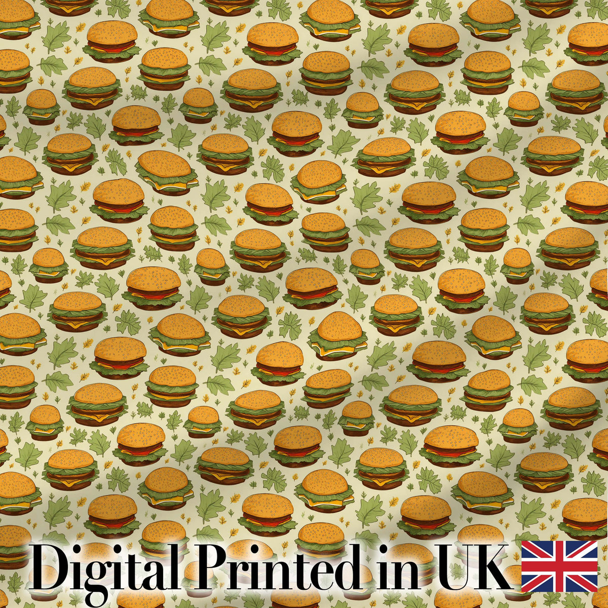 Watercolor Fresh Burger Seamless Pattern White Background Food  Digital Print Material by the Metre UK Sewing Quilting Textile