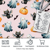 Halloween Ghost Pumpkin Cat Seamless Pattern Beige Cute Spooky  Digital Print Material by the Metre UK Sewing Quilting Textile
