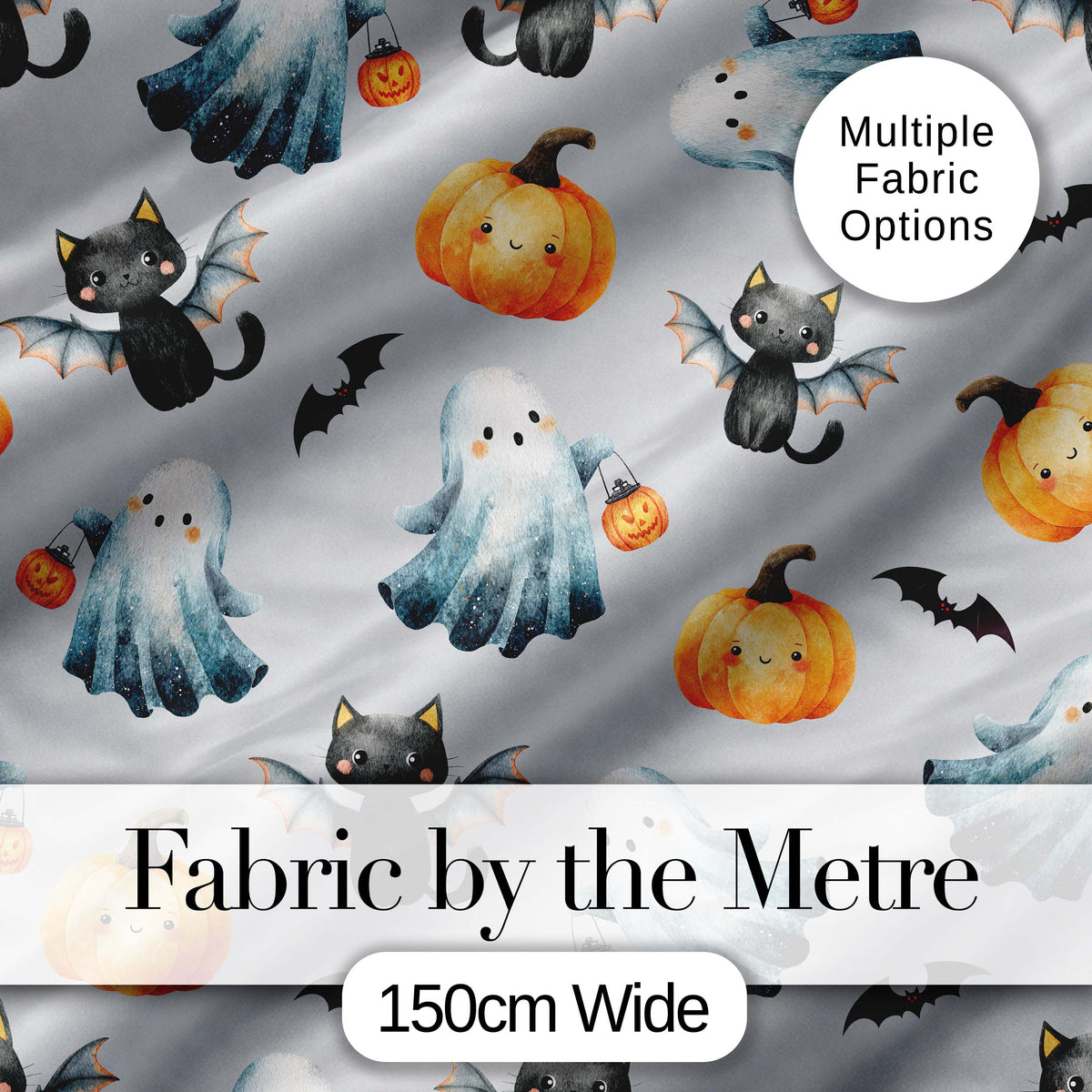 Halloween Ghost Pumpkin Cat Seamless Pattern Taupe Cute Spooky  Digital Print Material by the Metre UK Sewing Quilting Textile