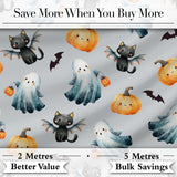 Halloween Ghost Pumpkin Cat Seamless Pattern Taupe Cute Spooky  Digital Print Material by the Metre UK Sewing Quilting Textile