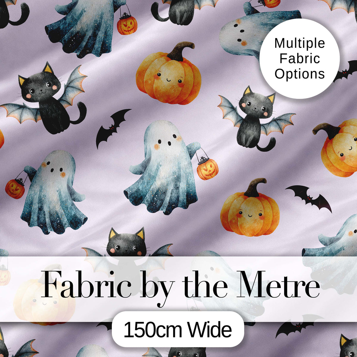 Halloween Ghost Pumpkin Cat Seamless Pattern Warm Beige Cute Spooky  Digital Print Material by the Metre UK Sewing Quilting Textile