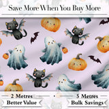 Halloween Ghost Pumpkin Cat Seamless Pattern Warm Beige Cute Spooky  Digital Print Material by the Metre UK Sewing Quilting Textile