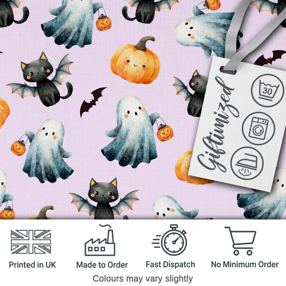Halloween Ghost Pumpkin Cat Seamless Pattern Warm Beige Cute Spooky  Digital Print Material by the Metre UK Sewing Quilting Textile