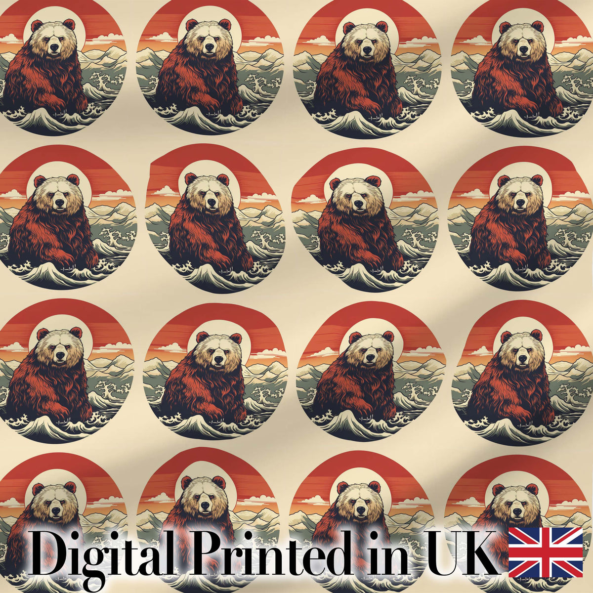 Bear Mountain Circle Seamless Pattern Rustic Woodland Wildlife  Digital Print Material by the Metre UK Sewing Quilting Textile