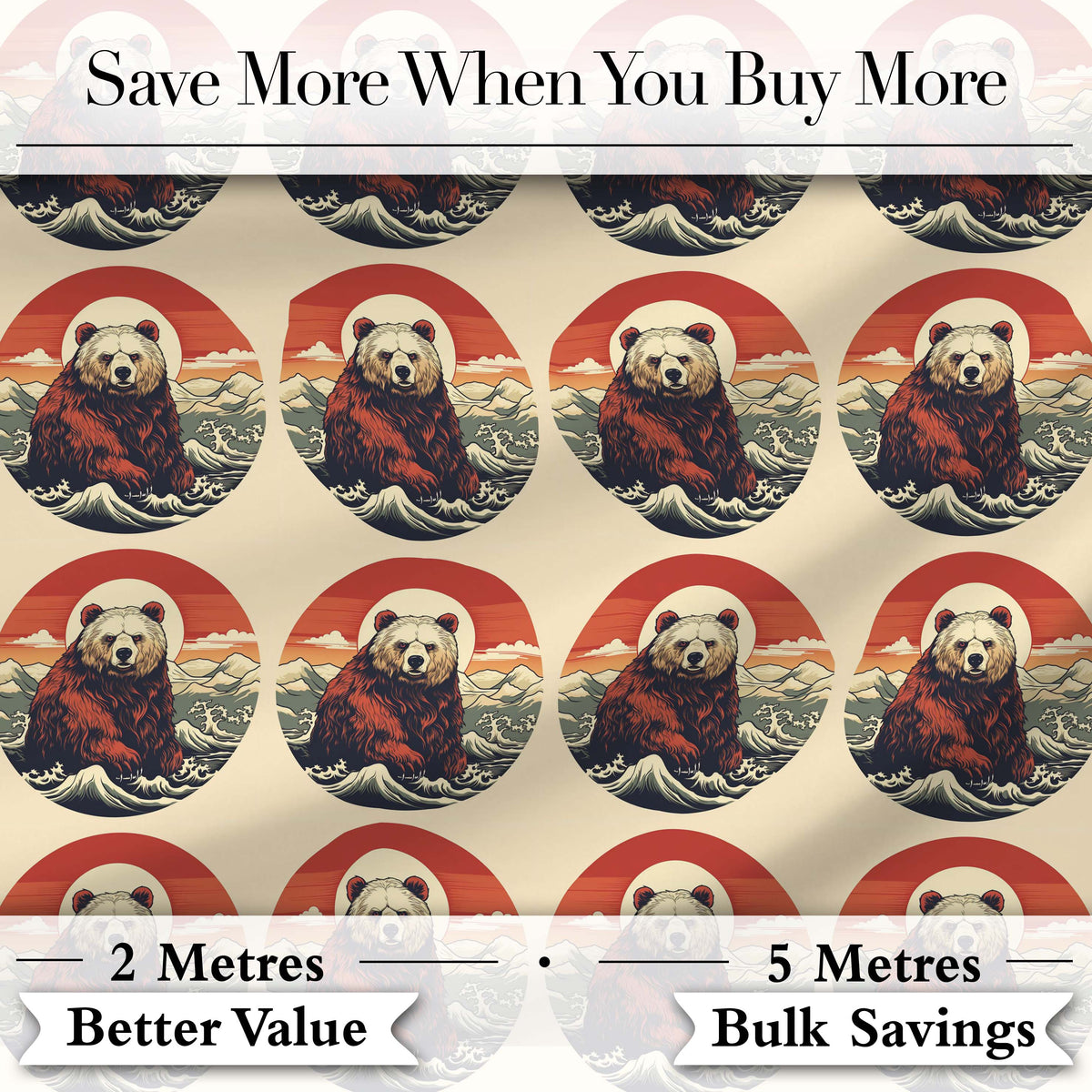 Bear Mountain Circle Seamless Pattern Rustic Woodland Wildlife  Digital Print Material by the Metre UK Sewing Quilting Textile