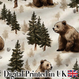 Bear Postage Stamp Seamless Pattern Vintage Woodland Wildlife Design  Digital Print Material by the Metre UK Sewing Quilting Textile