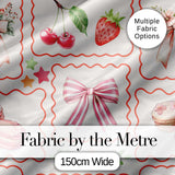 Strawberry Cherry Bow Seamless Pattern Pink Cute Coquette Design  Digital Print Material by the Metre UK Sewing Quilting Textile