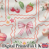 Strawberry Cherry Bow Seamless Pattern Pink Cute Coquette Design  Digital Print Material by the Metre UK Sewing Quilting Textile