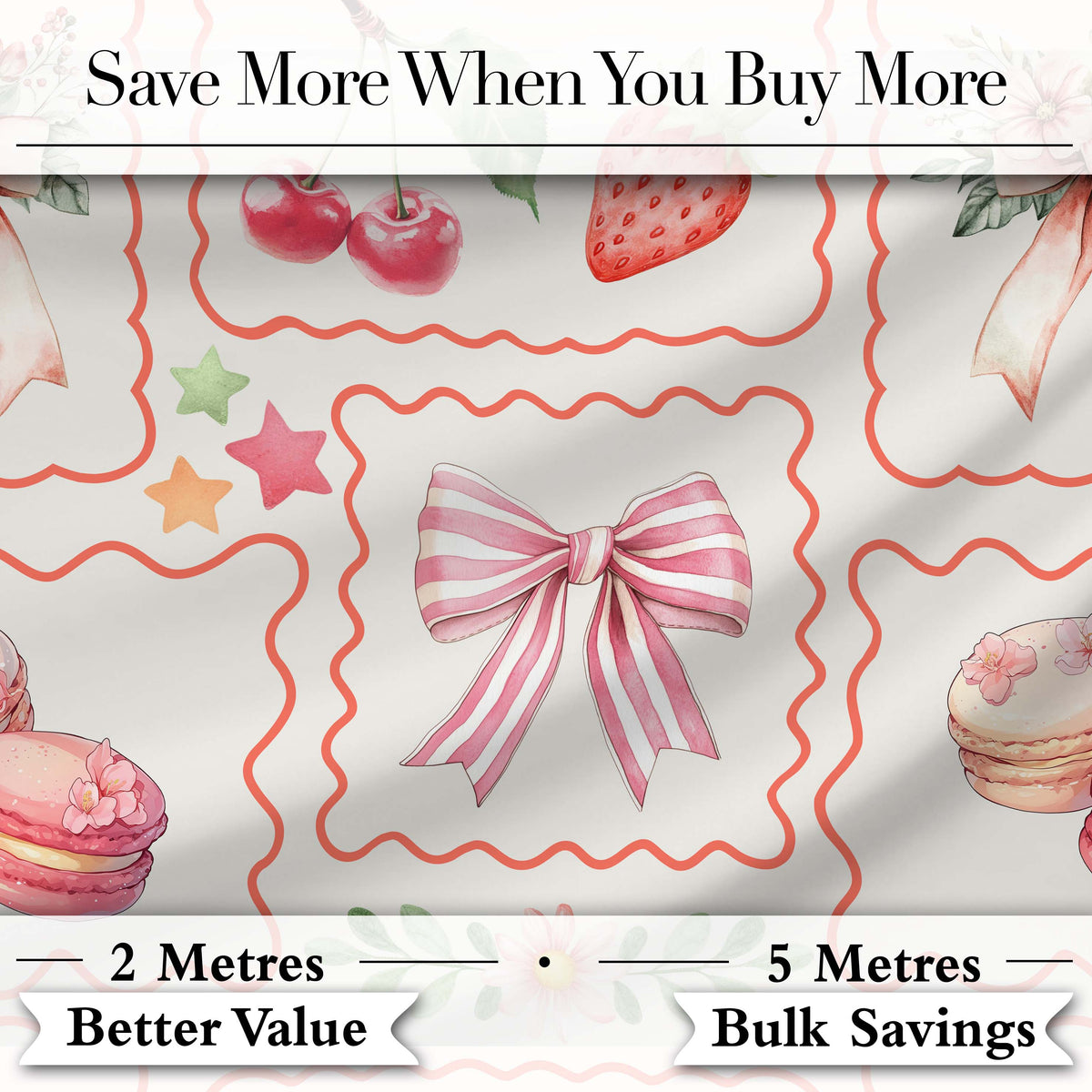 Strawberry Cherry Bow Seamless Pattern Pink Cute Coquette Design  Digital Print Material by the Metre UK Sewing Quilting Textile