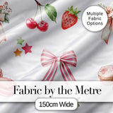 Strawberry Cherry Bow Seamless Pattern Coral Frame Cute Coquette  Digital Print Material by the Metre UK Sewing Quilting Textile