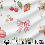 Strawberry Cherry Bow Seamless Pattern Coral Frame Cute Coquette  Digital Print Material by the Metre UK Sewing Quilting Textile