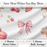 Strawberry Cherry Bow Seamless Pattern Coral Frame Cute Coquette  Digital Print Material by the Metre UK Sewing Quilting Textile