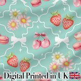 Strawberry Cherry Daisy Seamless Pattern Beige Cute Coquette Floral  Digital Print Material by the Metre UK Sewing Quilting Textile