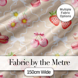 Strawberry Cherry Daisy Seamless Pattern Blue Cute Coquette Floral  Digital Print Material by the Metre UK Sewing Quilting Textile