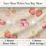 Strawberry Cherry Daisy Seamless Pattern Blue Cute Coquette Floral  Digital Print Material by the Metre UK Sewing Quilting Textile