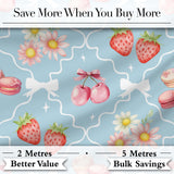 Strawberry Cherry Daisy Seamless Pattern Blush Pink Cute Coquette  Digital Print Material by the Metre UK Sewing Quilting Textile