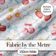 Strawberry Cherry Daisy White Green Outline Cute Coquette Floral  Digital Print Material by the Metre UK Sewing Quilting Textile