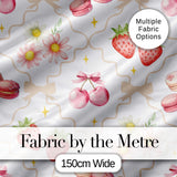Strawberry Cherry Daisy White Yellow Outline Cute Coquette Floral  Digital Print Material by the Metre UK Sewing Quilting Textile